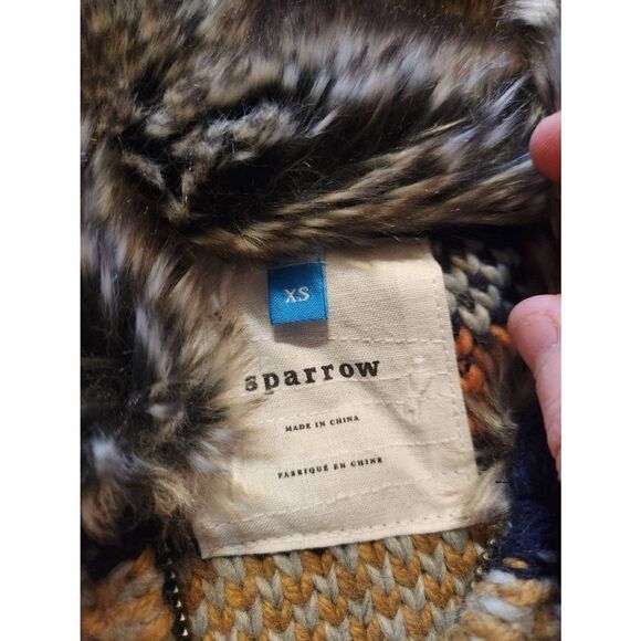 Anthropologie Sparrow Latitudes Wool Blend Faux Fur Neckline Zip Up Sweater sz X - Picture 4 of 4